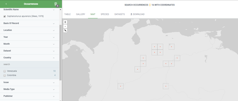 GBIF distribution of C. apurensis, 2017-XI-13