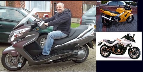 My Current rides... Burgman 400. 70mpg / 100mph. VFR800 37mpg / 155mph. Katana 750 41mpg / 136mph.<br />Not that I ever go over the speed limit - Offisker !