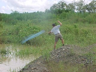 The author collecting in the Rio Guapo using a cast net